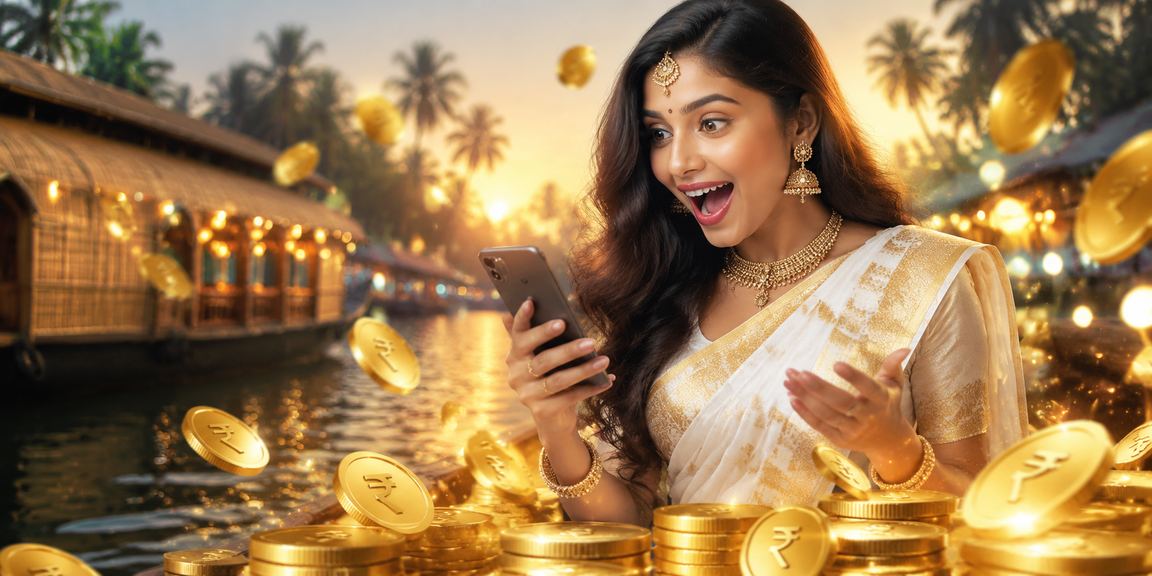 Player enjoying Teen Patti on Kerala backwaters